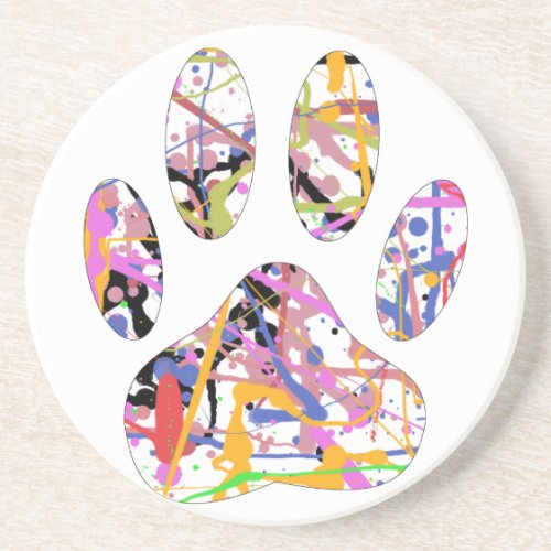 Paint Splatter Dog Paw Print Drink Coaster