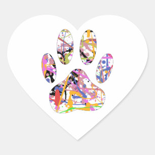 Paint Splatter Dog Paw Print Heart Sticker