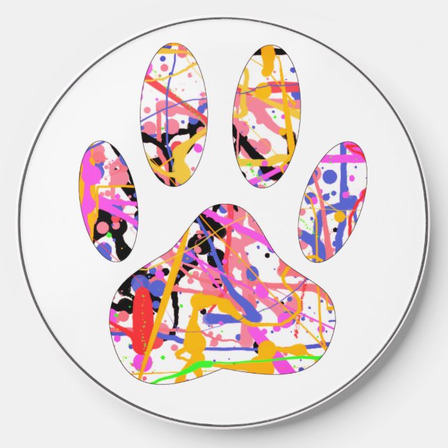 Paint Splatter Dog Paw Print Heart Wireless Charger (Front)