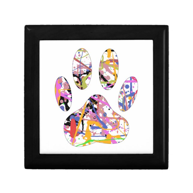 Paint Splatter Dog Paw Print Keepsake Box (Front)