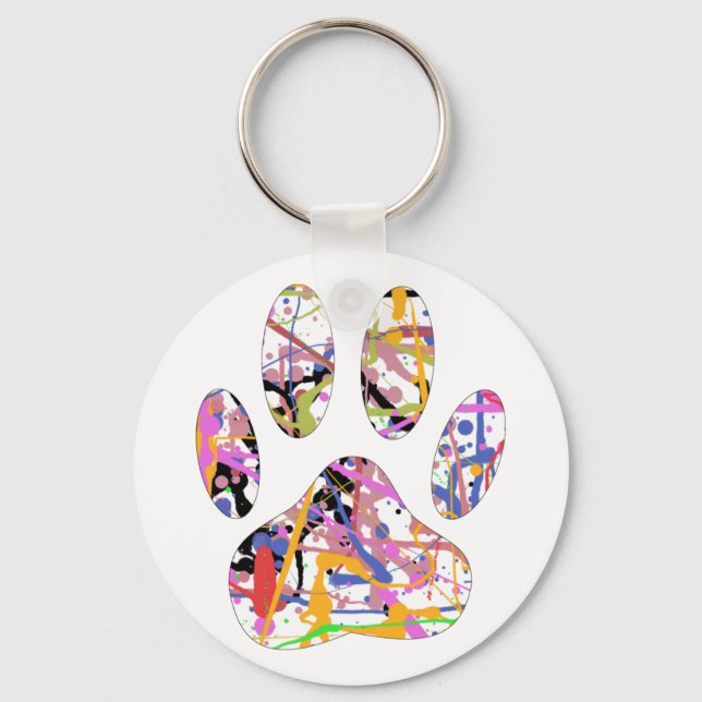Paint Splatter Dog Paw Print Keychain (Front)