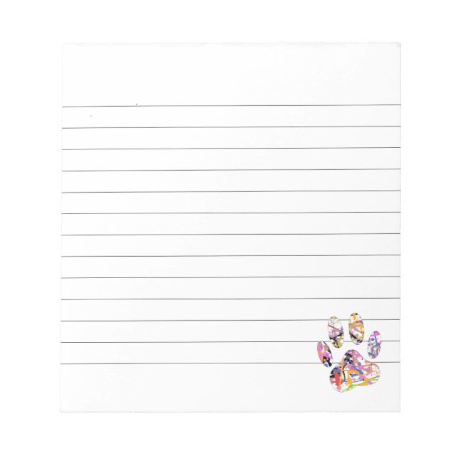Paint Splatter Dog Paw Print Lined Notepad (Front)