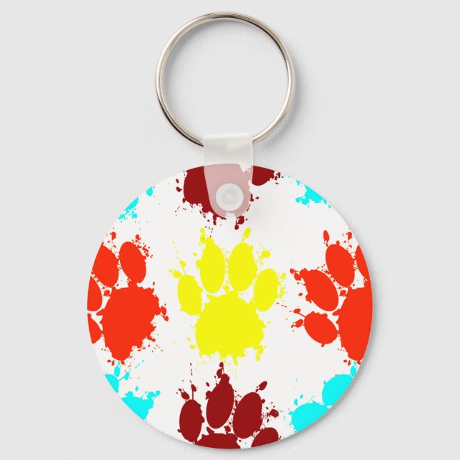 Paint Splatter Dog Paw Print Pattern Keychain (Front)