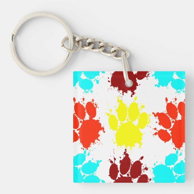 Paint Splatter Dog Paw Print Pattern Keychain (Front)