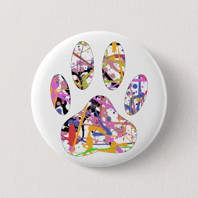 Paint Splatter Dog Paw Print Pinback Button (Front)