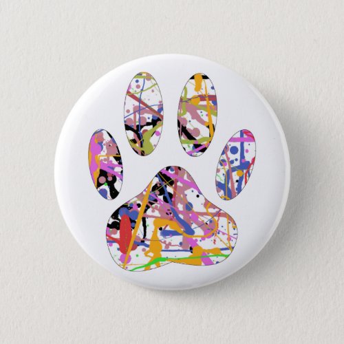 Paint Splatter Dog Paw Print Pinback Button