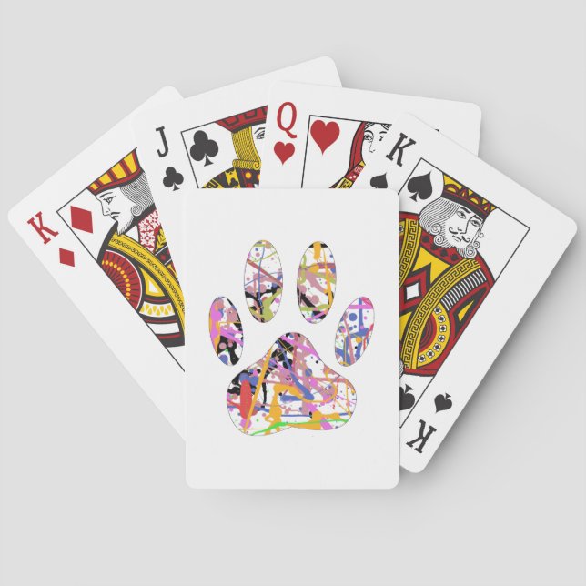 Paint Splatter Dog Paw Print Poker Cards (Back)