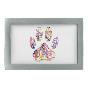 Paint Splatter Dog Paw Print Rectangular Belt Buckle