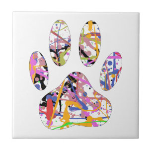 Paint Splatter Dog Paw Print Tile