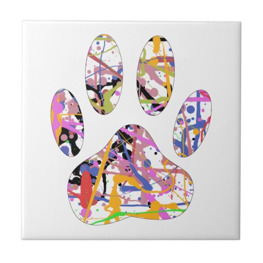 Paint Splatter Dog Paw Print Tile