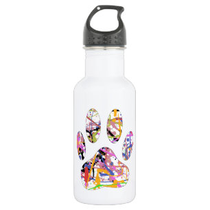 Paint Splatter Dog Paw Print Water Bottle
