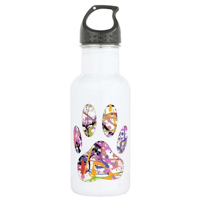 Paint Splatter Dog Paw Print Water Bottle (Front)