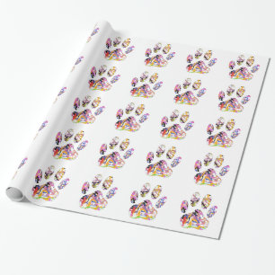 Paint Splatter Dog Paw Print Wrapping Paper