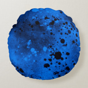 Paint Splatter effect Blue & Black Round Pillow