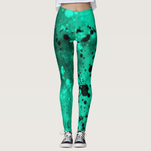 Paint Splatter effect Green & Black  Leggings