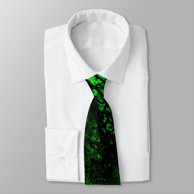 Paint Splatter Effect Green & Black  Neck Tie (Tied)