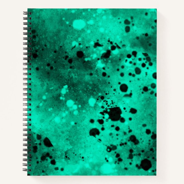Paint Splatter Effect Green & Black  Notebook (Front)