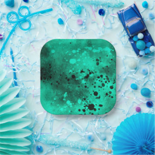 Paint Splatter Effect Green & Black  Paper Plates