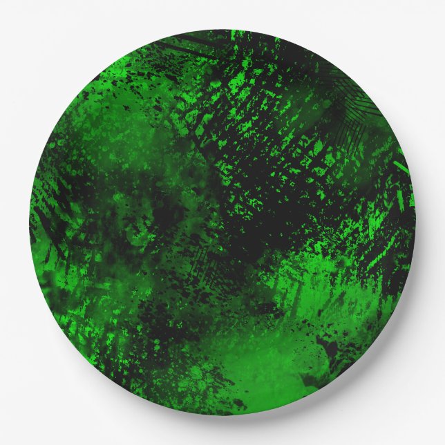 Paint Splatter effect Green & Black  Paper Plates (Front)
