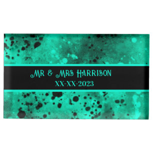 Paint Splatter Effect Green & Black  Place Card Holder