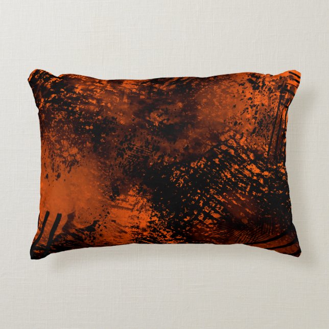 Paint Splatter effect Orange & Black  Accent Pillow (Front)