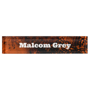 Paint Splatter Effect Orange & Black  Desk Name Plate