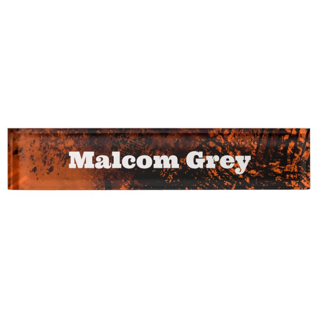 Paint Splatter Effect Orange & Black  Desk Name Plate (Front)