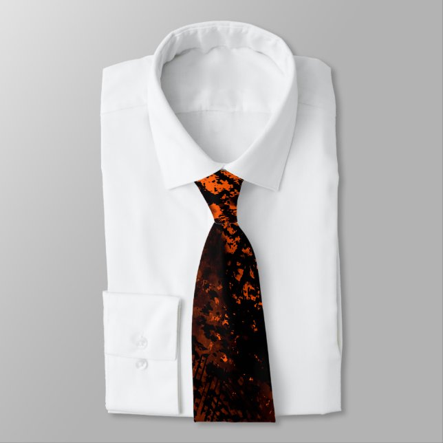 Paint Splatter Effect Orange & Black  Neck Tie (Tied)