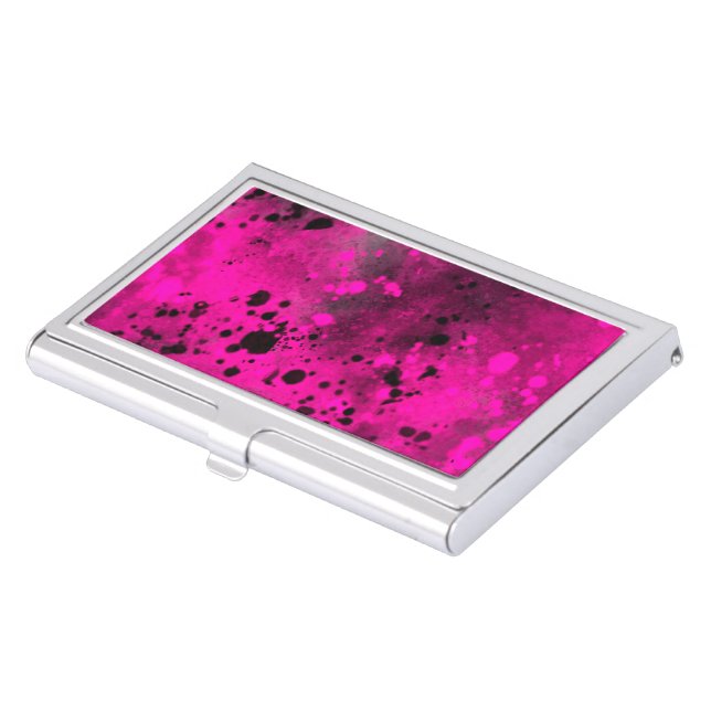Paint Splatter Effect Pink & Black  Business Card Case (Front)