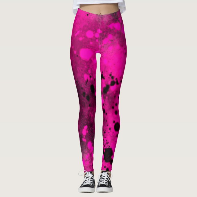Paint Splatter effect Pink & Black  Leggings (Front)
