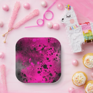 Paint Splatter Effect Pink & Black  Paper Plates