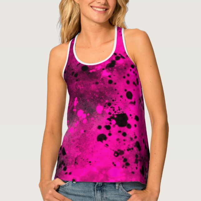 Paint Splatter effect Pink & Black  Tank Top (Front)