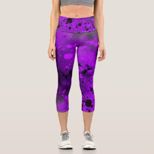 Paint Splatter effect Purple & Black Capri Leggings