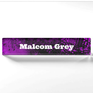 Paint Splatter Effect Purple & Black Desk Name Plate