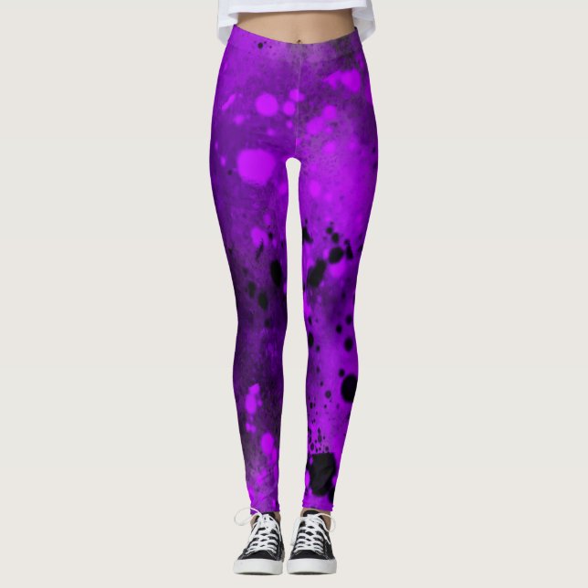 Paint Splatter effect Purple & Black Leggings (Front)