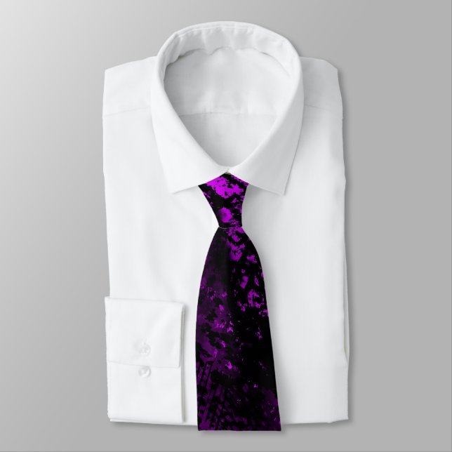 Paint Splatter Effect Purple & Black  Neck Tie (Tied)