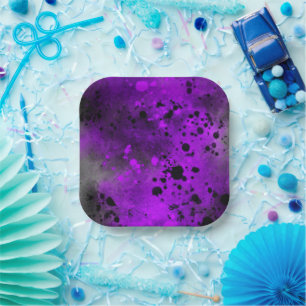 Paint Splatter Effect Purple & Black  Paper Plates