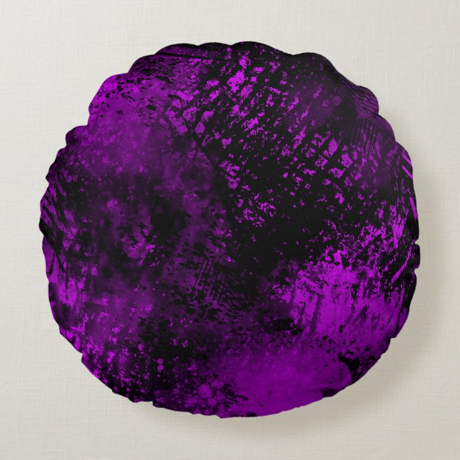 Paint Splatter effect purple & Black Round Pillow (Front)