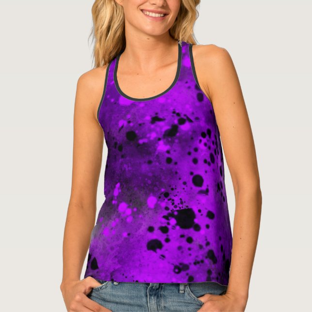Paint Splatter effect purple & Black  Tank Top (Front)