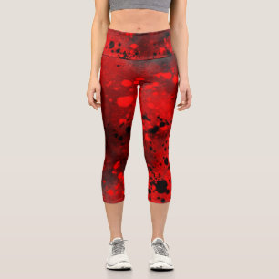 Paint Splatter effect Red & Black Capri Leggings
