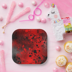 Paint Splatter Effect Red & Black  Paper Plates