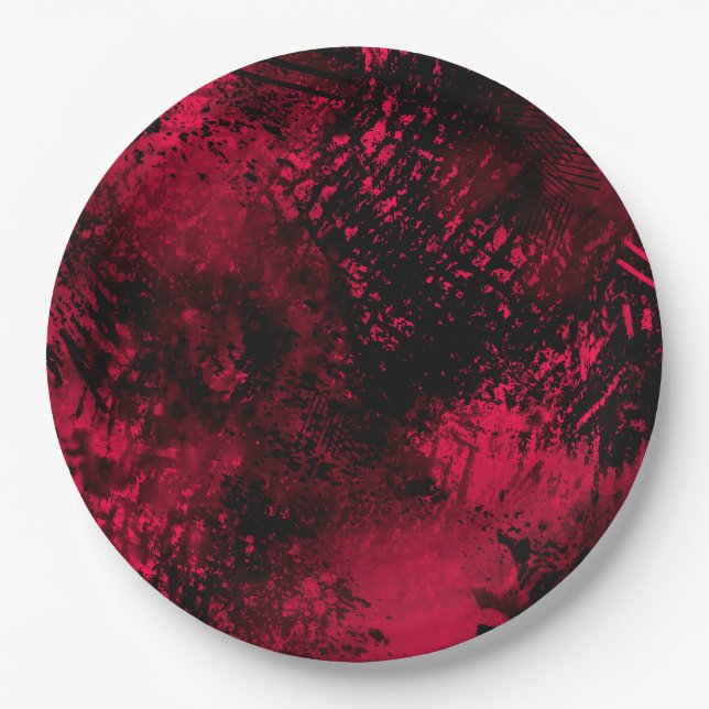 Paint Splatter effect Red & Black  Paper Plates (Front)
