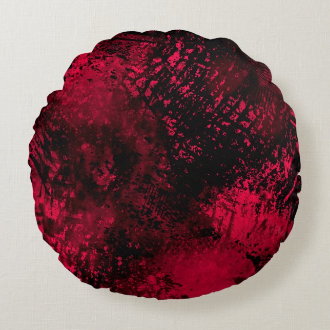 Paint Splatter effect Red & Black Round Pillow (Front)