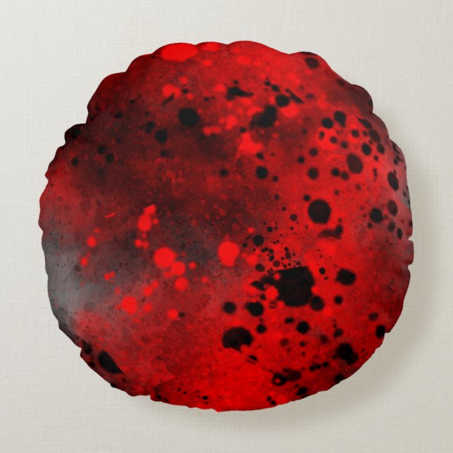 Paint Splatter effect Red & Black Round Pillow (Front)