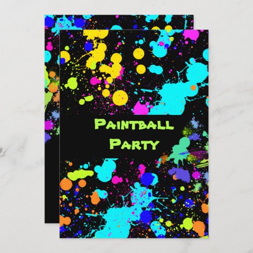 Paint Splatter Faux Neon Paint Ball Invitation