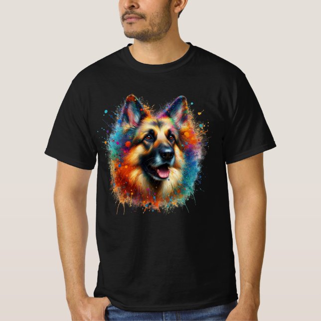 Paint Splatter German Shepherd T-Shirt (Front)