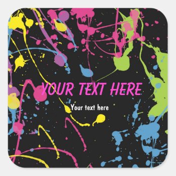 Paint Splatter Glow 80's Neon Party Sticker Label by printabledigidesigns at Zazzle