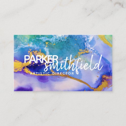 Paint Splatter Gold and Purple Simple Business Card