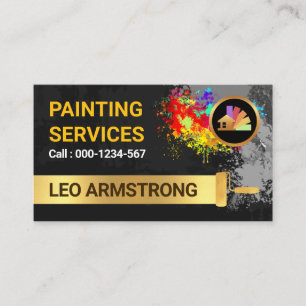 Paint Splatter Gold Roller Brush Painting Business Card