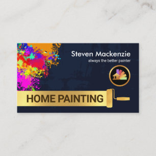 Paint Splatter Gold Roller Brush Painting Business Card